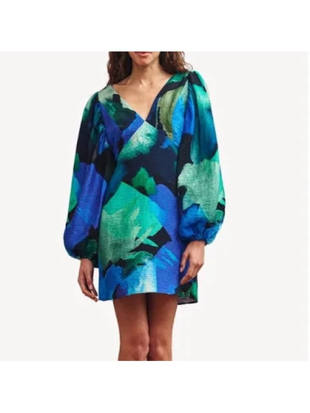 Nobody’s Child Zendaya Blue & Green Floral Mini Dress with Puff Sleeves